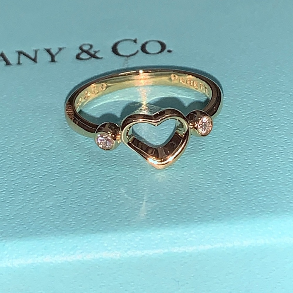 Authentic Tiffany & Co. 18k Gold Elsa Peretti Diamond Open Heart Ring